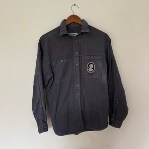 Galliano Mens Charcoal Gray Rusk Cameo Graphic Button Down Shirt Size M Vintage